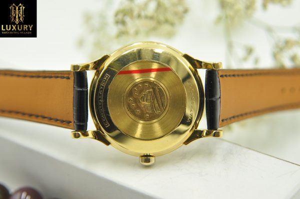 Đồng hồ Omega Constellation bát quái vàng đúc 18k dây da cá sấu
