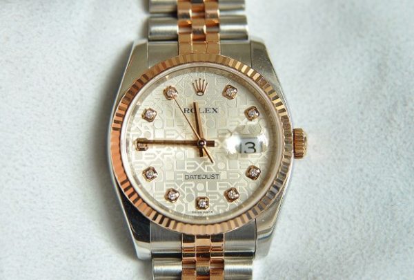 Đồng hồ Rolex 116231 vàng hồng 18k demi mặt vi tính đính kim cương