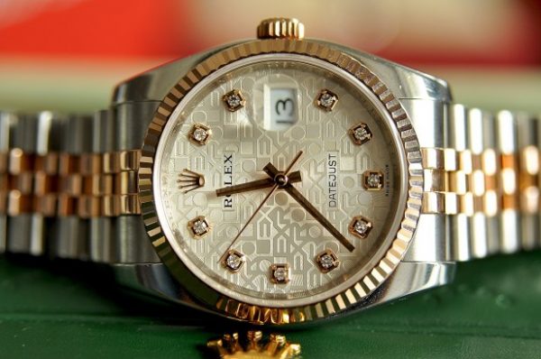 Đồng hồ Rolex 116231 vàng hồng 18k demi mặt vi tính đính kim cương