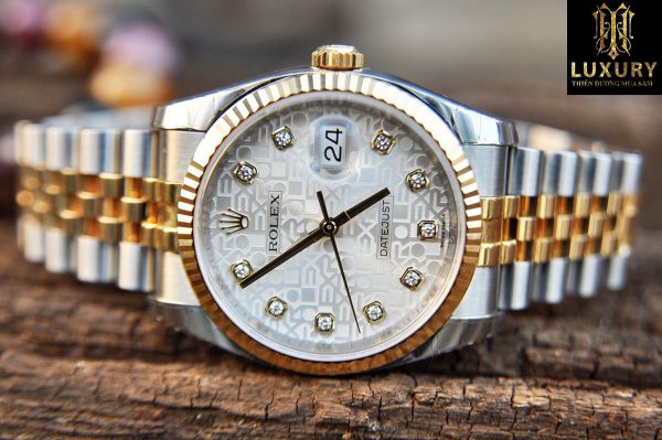 Đồng hồ Rolex Datejust 116233 mặt vi tính trắng cọc số kim cương Demi vàng 18k