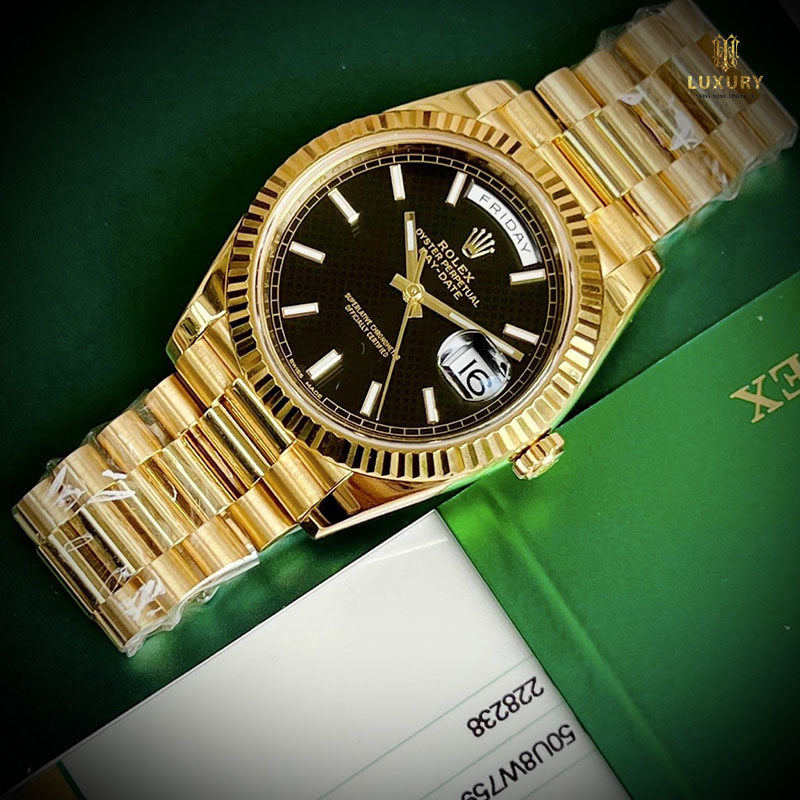 ng h Rolex Day Date 228238 0007 Yellow Gold Black size 40mm new 98